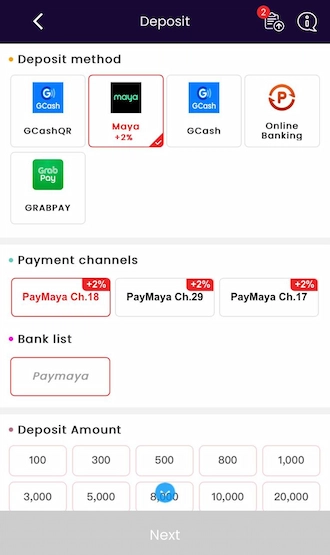 Step 1: First choose the Maya deposit method and choose a suitable payment channel